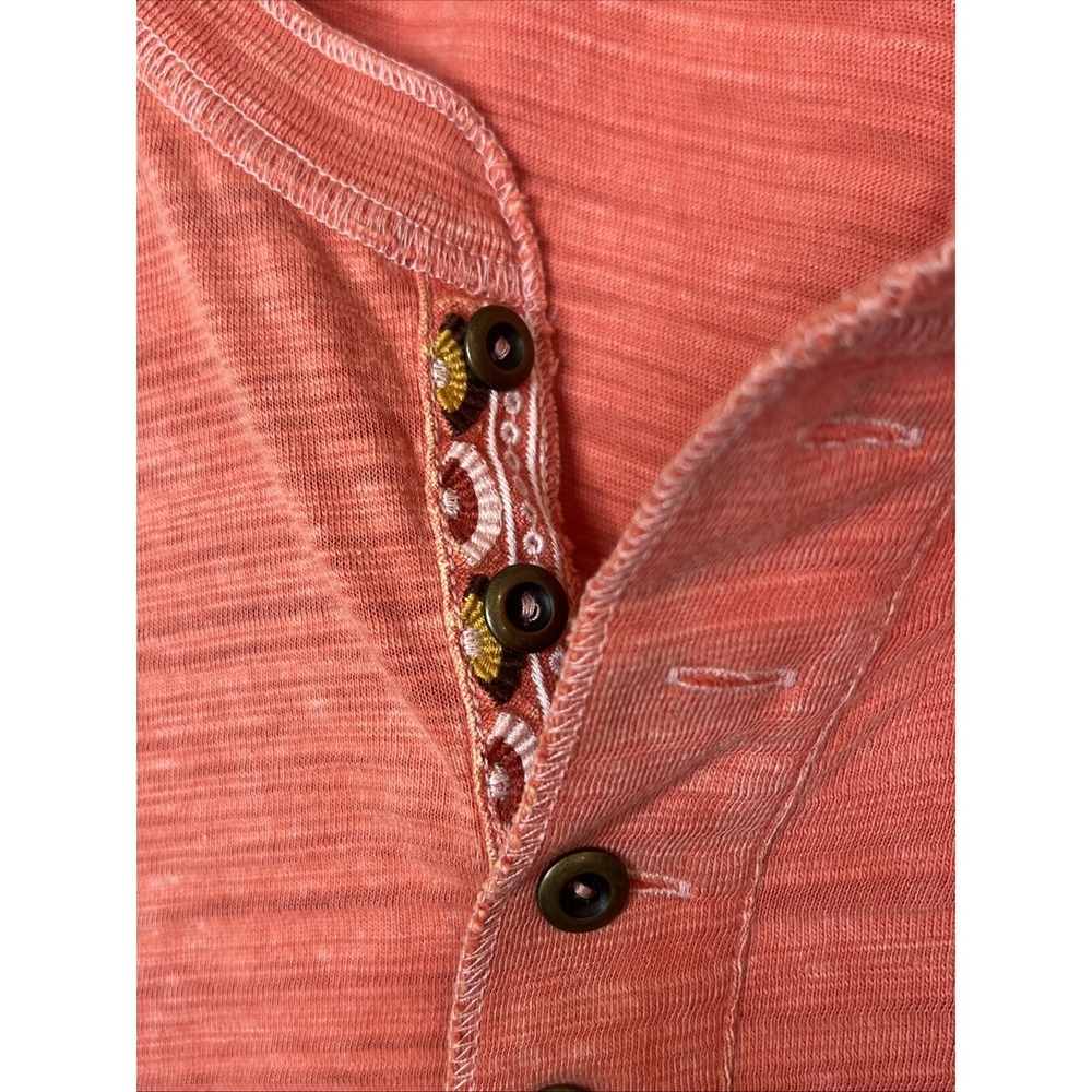 We The Free Henley Coral Half Button Blouse With Floral Embroidered Slv Medium - Picture 6 of 9